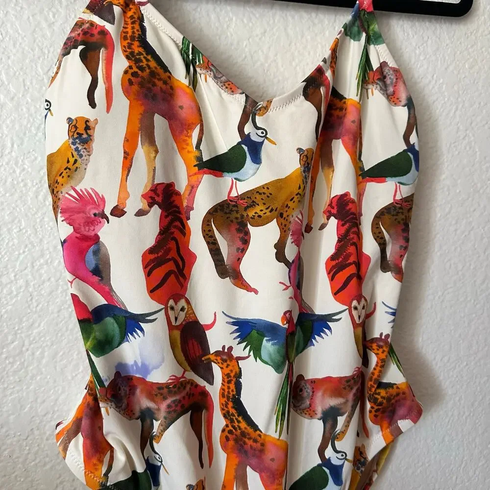 J. Crew Ratti Animal Ballet Print Scoop Neck One Piece Swimsuit Size 8